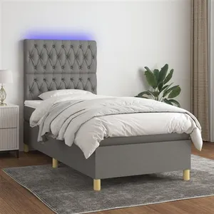 vidaXL Sommier à lattes de lit et matelas et LED Gris foncé 90x200cm pas cher