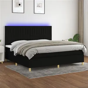vidaXL Sommier à lattes de lit et matelas et LED Noir 200x200 cm Tissu pas cher