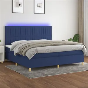 vidaXL Sommier à lattes de lit et matelas et LED Bleu 200x200 cm Tissu pas cher