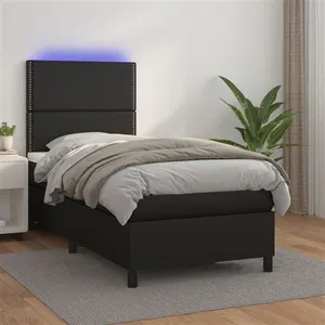 vidaXL Sommier à lattes de lit avec matelas et LED Noir 90x190 cm pas cher