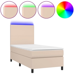 vidaXL Sommier à lattes de lit avec matelas LED Cappuccino 140x190 cm pas cher