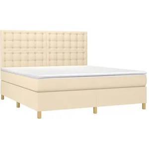 vidaXL Sommier à lattes de lit et matelas et LED Crème 180x200cm Tissu pas cher