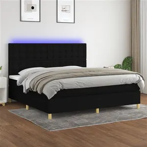 vidaXL Sommier à lattes de lit et matelas et LED Noir 200x200 cm Tissu pas cher