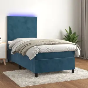 vidaXL Sommier à lattes de lit avec matelas et LED Bleu foncé 80x200cm pas cher