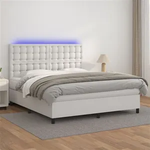 vidaXL Sommier à lattes de lit avec matelas et LED Blanc 180x200 cm pas cher