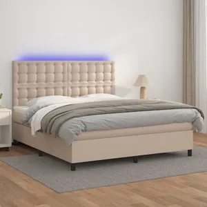vidaXL Sommier à lattes de lit avec matelas LED Cappuccino 160x200 cm pas cher