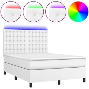 vidaXL Sommier à lattes de lit avec matelas et LED Blanc 140x190 cm pas cher