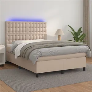 vidaXL Sommier à lattes de lit avec matelas LED Cappuccino 140x190 cm pas cher