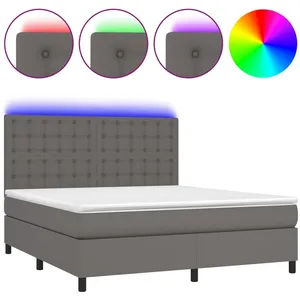 vidaXL Sommier à lattes de lit avec matelas et LED Gris 160x200 cm pas cher
