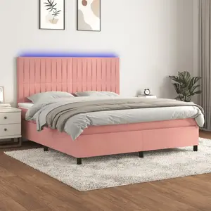 vidaXL Sommier à lattes de lit matelas et LED Rose 160x200 cm Velours pas cher