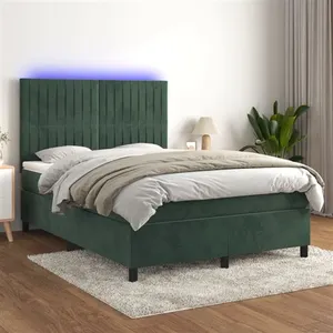 vidaXL Sommier à lattes de lit avec matelas LED Vert foncé 140x190 cm pas cher