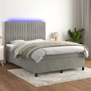 vidaXL Sommier à lattes de lit avec matelas LED Gris clair 140x200 cm pas cher