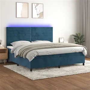 vidaXL Sommier à lattes de lit avec matelas LED Bleu foncé 200x200 cm pas cher