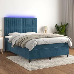 vidaXL Sommier à lattes de lit matelas et LED Bleu foncé 140x200 cm pas cher