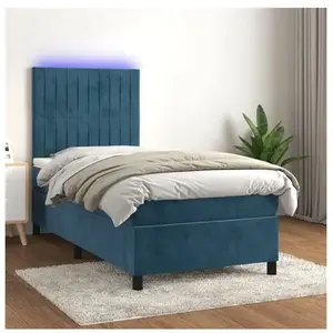 vidaXL Sommier à lattes de lit matelas LED Bleu foncé 90x200cm Velours pas cher