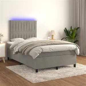 vidaXL Sommier à lattes de lit avec matelas LED Gris clair 120x200 cm pas cher