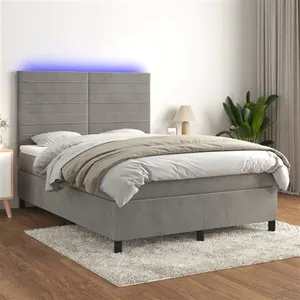 vidaXL Sommier à lattes de lit avec matelas LED Gris clair 140x190 cm pas cher