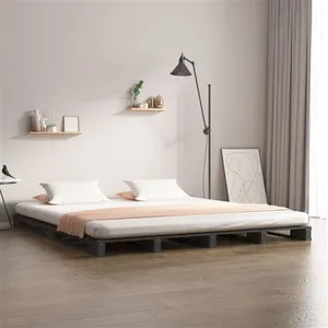 vidaXL Lit de palette gris 150x200 cm bois de pin massif très grand pas cher