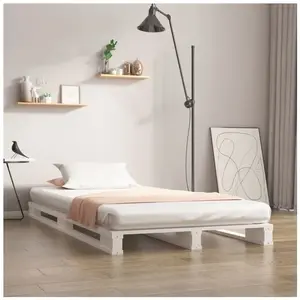 vidaXL Lit de palette blanc 100x200 cm bois de pin massif 821383 pas cher