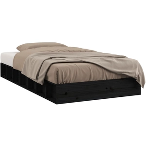 vidaXL Cadre de lit Noir 75x190 cm Petit simple Bois massif pas cher