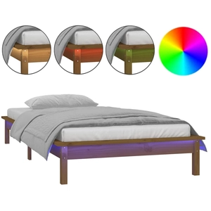 vidaXL Cadre de lit LED marron miel 120x190cm petit double bois massif pas cher