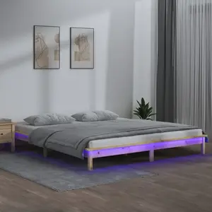 vidaXL Cadre de lit à LED 135x190 cm double bois massif pas cher