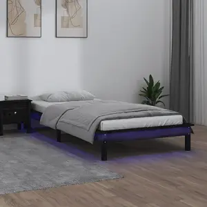 vidaXL Cadre de lit à LED noir 75x190 cm petit simple bois massif pas cher