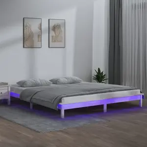 vidaXL Cadre de lit à LED blanc 200x200 cm bois massif pas cher
