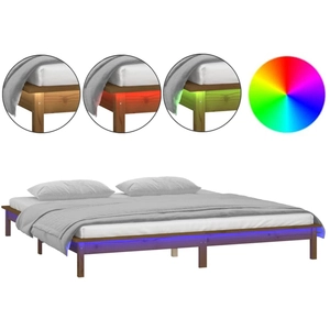 vidaXL Cadre de lit à LED marron miel 200x200 cm bois massif pas cher