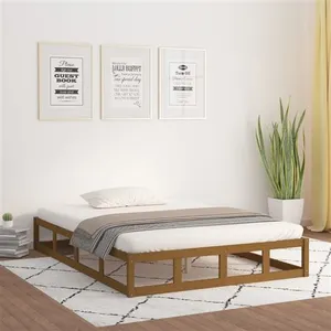 vidaXL Cadre de lit Marron miel 150x200 cm Très grand Bois massif pas cher