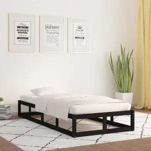 vidaXL Cadre de lit Noir 90x200 cm Bois massif pas cher