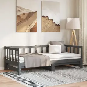 vidaXL Lit coulissant Gris 2x(90x190) cm Bois de pin massif pas cher