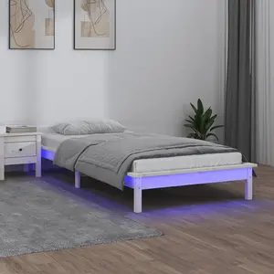 vidaXL Cadre de lit à LED sans matelas blanc 90x200 cm bois massif pas cher