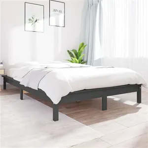 vidaXL Cadre de lit Gris 150x200 cm Bois de pin massif Très grand pas cher