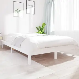 vidaXL Cadre de lit blanc 140x190 cm bois de pin massif pas cher