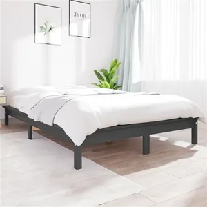 vidaXL Cadre de lit Gris 140x190 cm Bois de pin massif pas cher