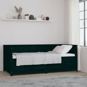 vidaXL Lit de jour Noir 90x200 cm Bois de pin massif pas cher
