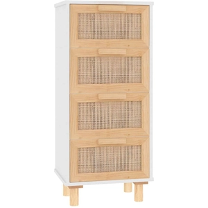 vidaXL Buffet Blanc 40x30x90 cm Bois de pin massif et rotin naturel pas cher