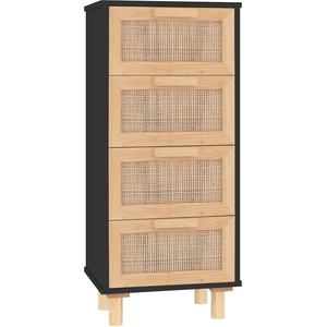 vidaXL Buffet Noir 40x30x90 cm Bois de pin massif et rotin naturel