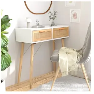 Comparateur de prix : vidaXL Table console Blanc 80x30x75 cm Bois massif pin /rotin naturel
