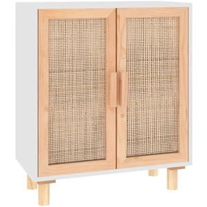 vidaXL Buffet Blanc 60x30x70 cm Bois de pin massif et rotin naturel pas cher