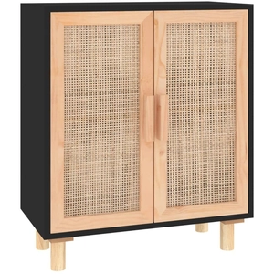 vidaXL Buffet Noir 60x30x70 cm Bois de pin massif et rotin naturel pas cher