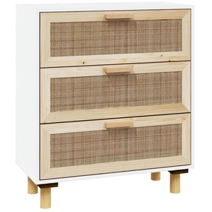 vidaXL Buffet Blanc 60x30x70 cm Bois de pin massif et rotin naturel pas cher