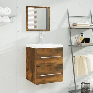 vidaXL Meuble lavabo avec bassin intégré Chêne fumé Bois d'ingénierie pas cher