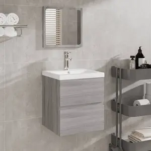 Comparateur de prix : vidaXL Armoire lavabo de salle de bain et bassin et miroir Gris sonoma