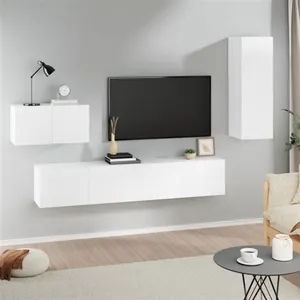 vidaXL Ensemble de meubles TV 4 pcs Blanc Bois d'ingénierie pas cher