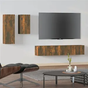 vidaXL Ensemble de meubles TV 4 pcs Chêne fumé Bois d'ingénierie pas cher