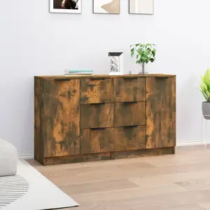 vidaXL Buffets 2 pcs Chêne fumé 60x30x70 cm Bois d'ingénierie pas cher