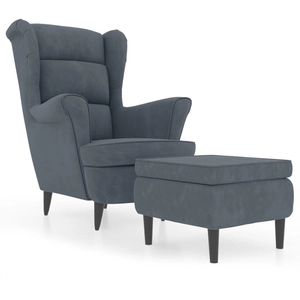 vidaXL Fauteuil à oreilles avec tabouret gris foncé velours pas cher