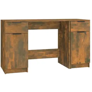vidaXL Bureau avec armoire latérale Chêne fumé Bois d'ingénierie pas cher